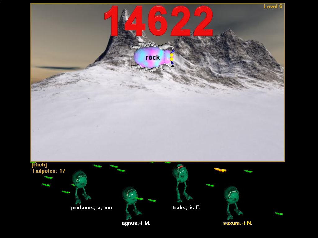 Near the end of a level in Hungry Frog German language software program for German homeschool programs and K-12 German teachers.