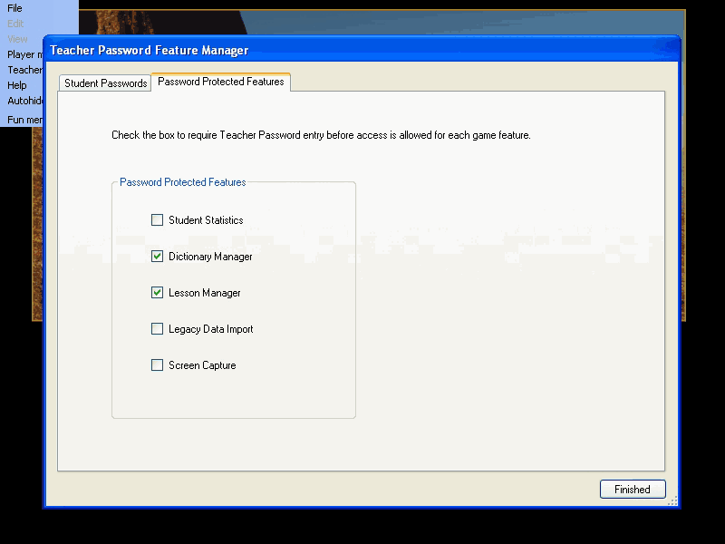 Learn German language game teach PW protection features